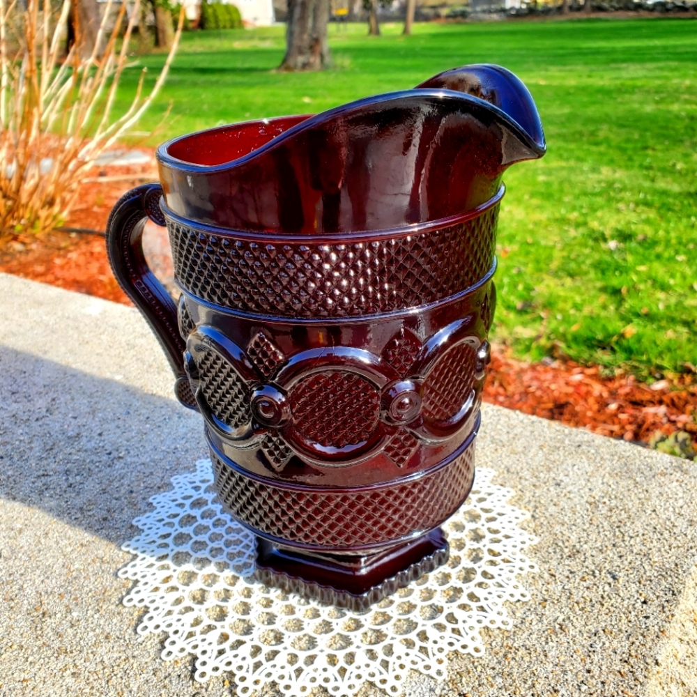 Avon 1876 Cape Cod Ruby Red Glass 46 Oz Pitcher